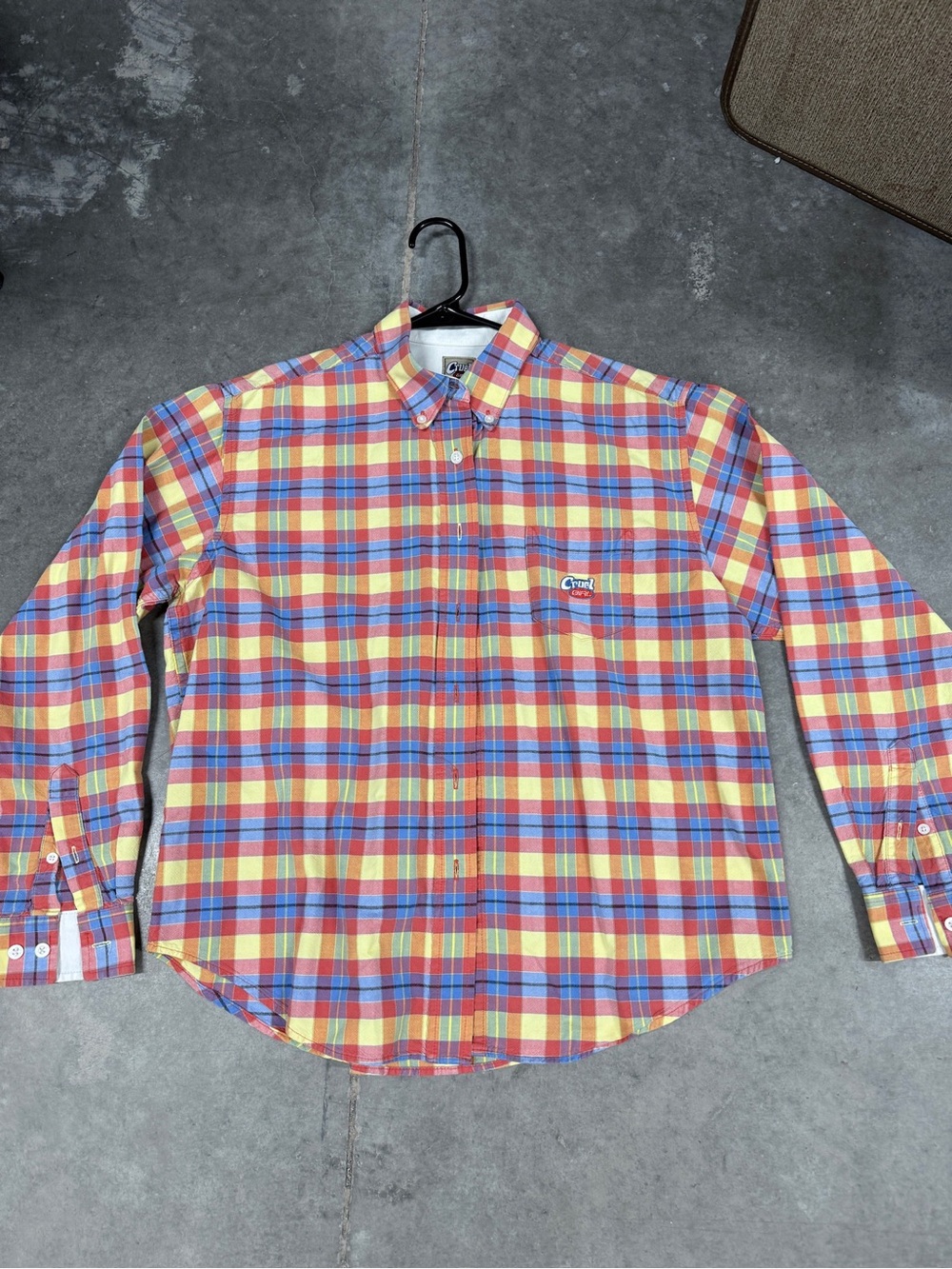 Cruel Girl Yellow Red Blue Plaid Button-Down Shirt